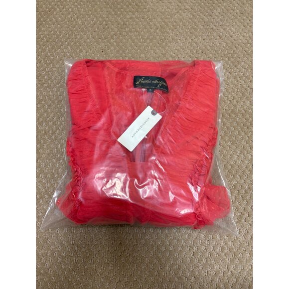 NEW Geisha Designs Anthropologie Ruffled Tulle Sheer Velvet-Trim V-Neck Blouse - Picture 16 of 16